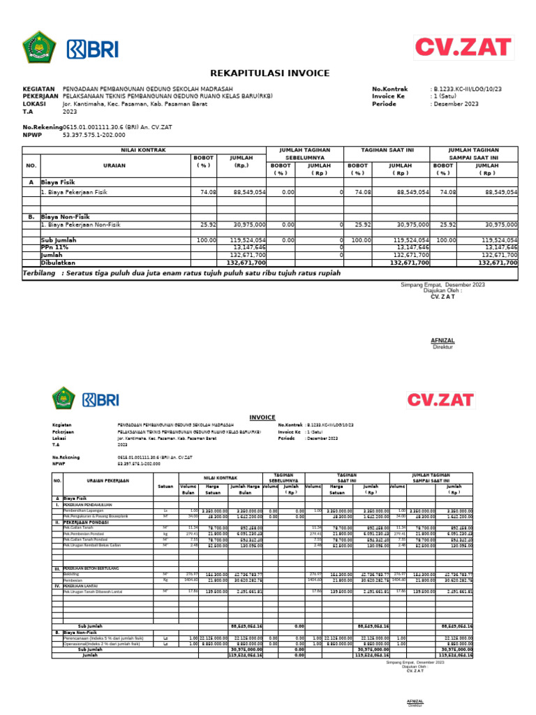 Rekap Invoice Pembangunan Sekolah | PDF