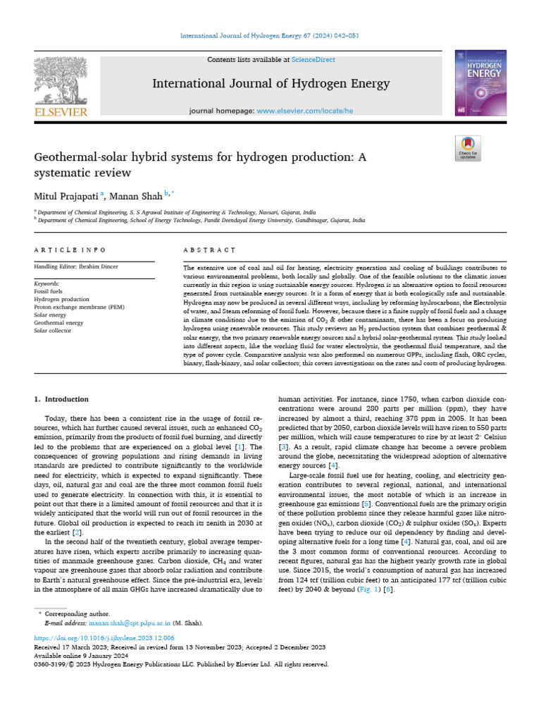 Geothermal-Solar Hybrid Systems For Hydrogen Production | PDF | Energy ...