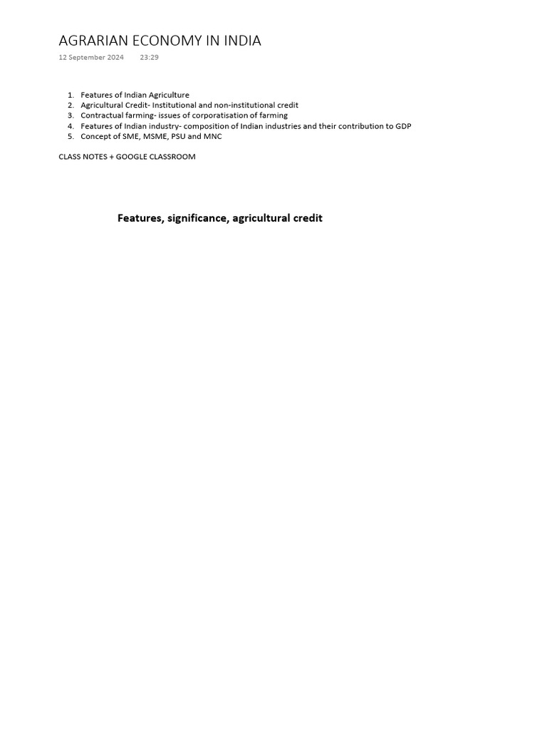 Overview of India's Agrarian Economy | PDF | Agriculture ...