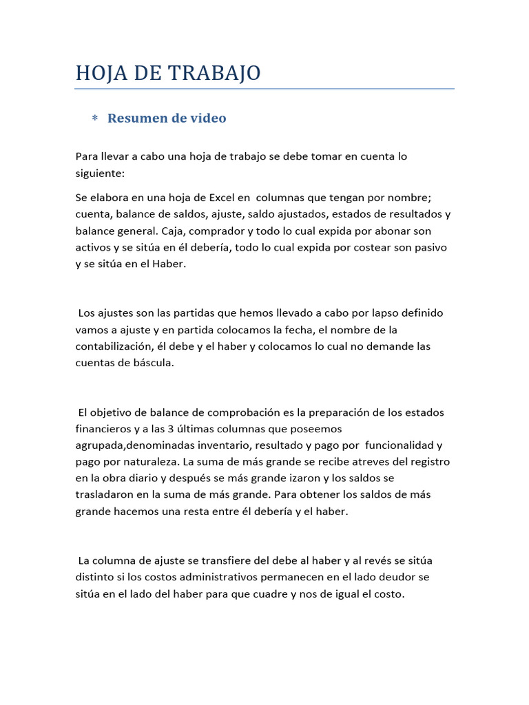 Hoja de Trabajo Contable en Excel | PDF
