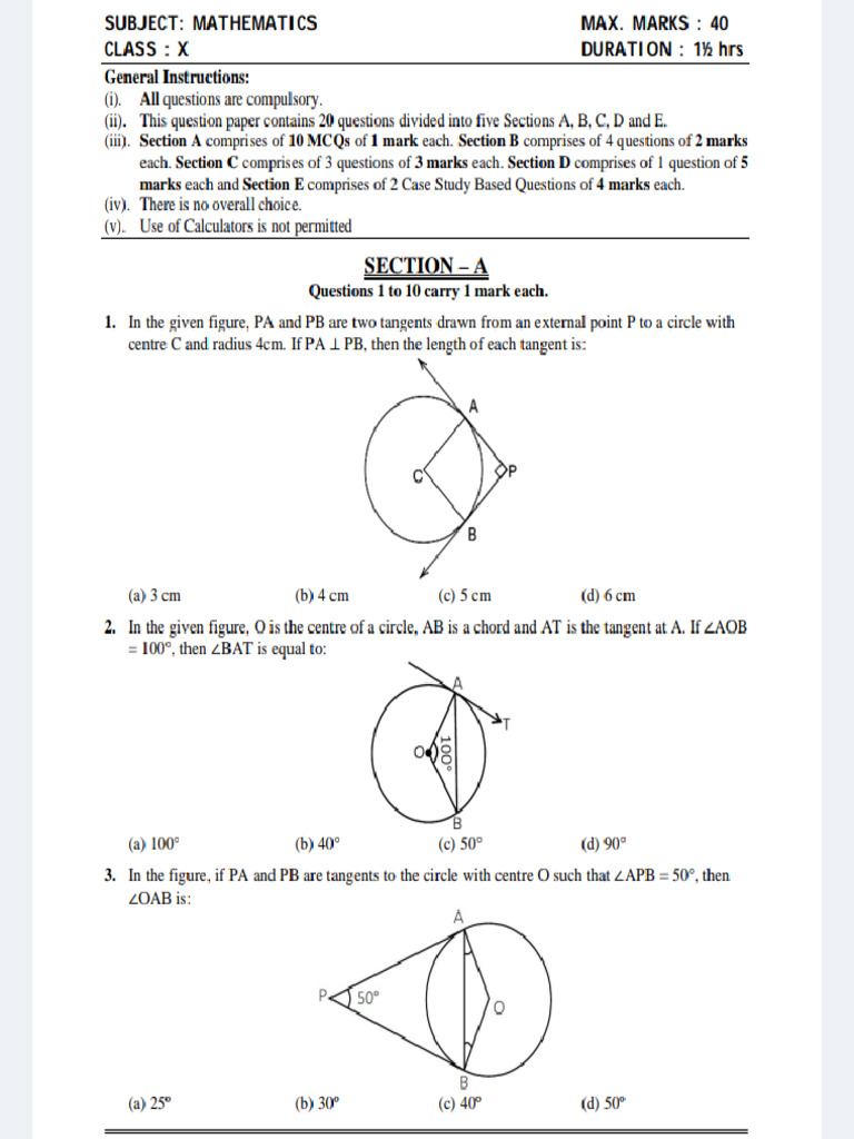 Circle Practice Questions | PDF