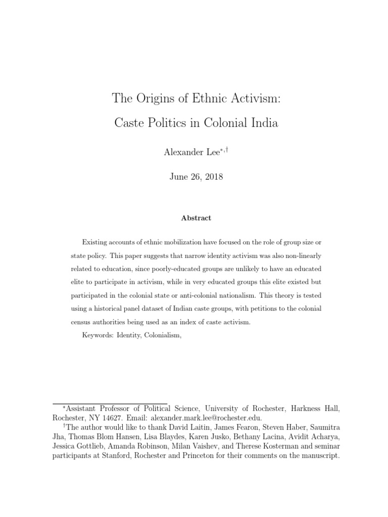 Caste Activism and Education in Colonial India | PDF | Fixed Effects ...
