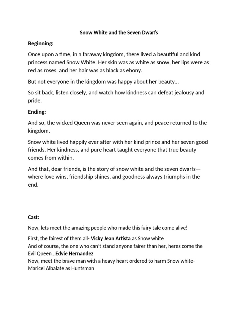 Snow White and the Seven Dwarfs Script | PDF