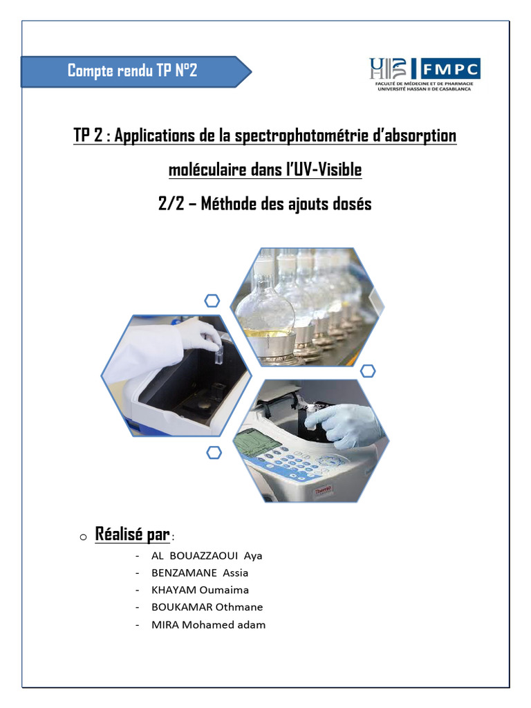 Spectrophotométrie Dosage du Fer par Ajouts Dosés PDF Chimie — free download