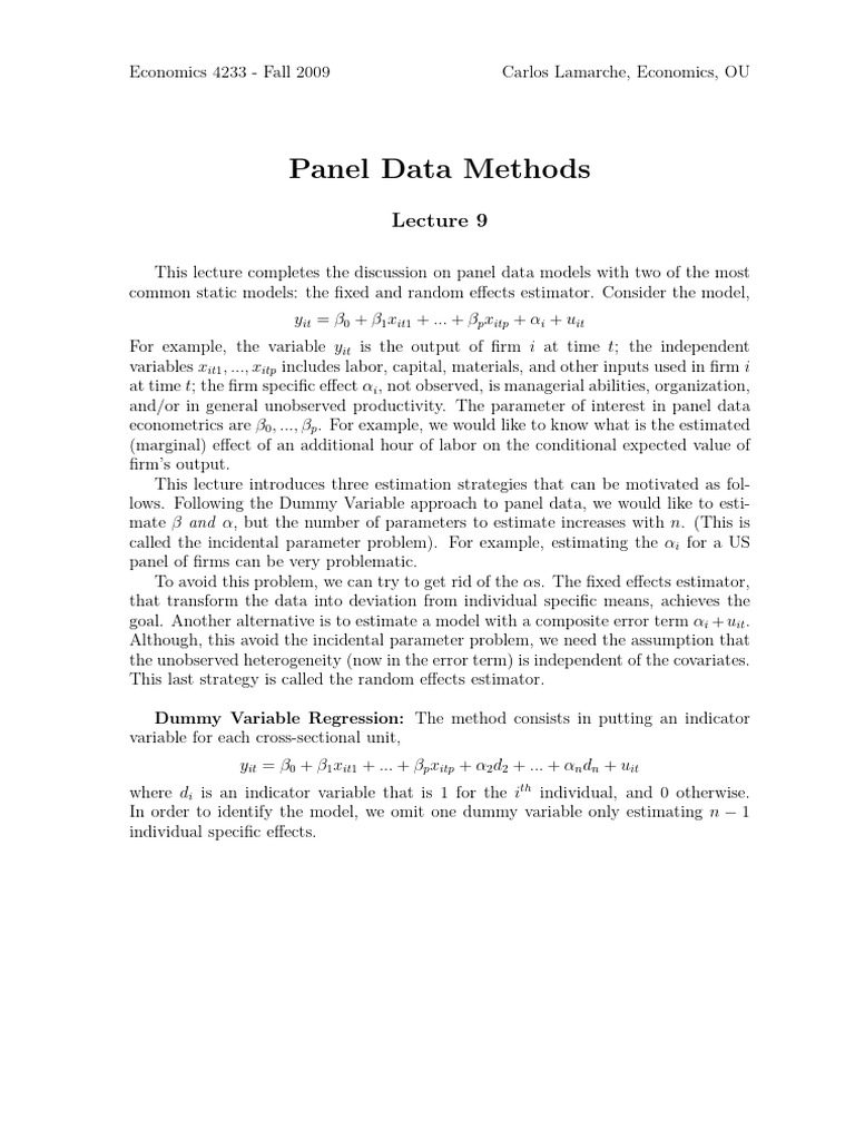 Panel Data Estimation Techniques | PDF | Fixed Effects Model | Estimator