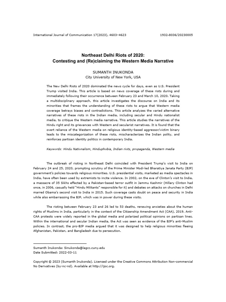 Delhi Riots 2020: Western Media Bias Analysis | PDF | Partition Of India