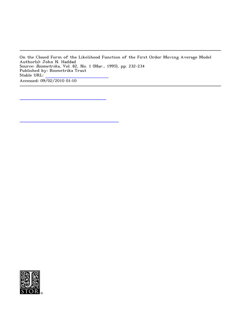 On the Closed Form of Likelihood Fn for AR1 | PDF
