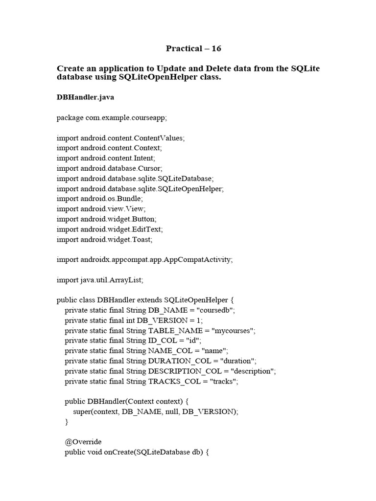 SQLite Course Management App | PDF | Php | Android (Operating System)