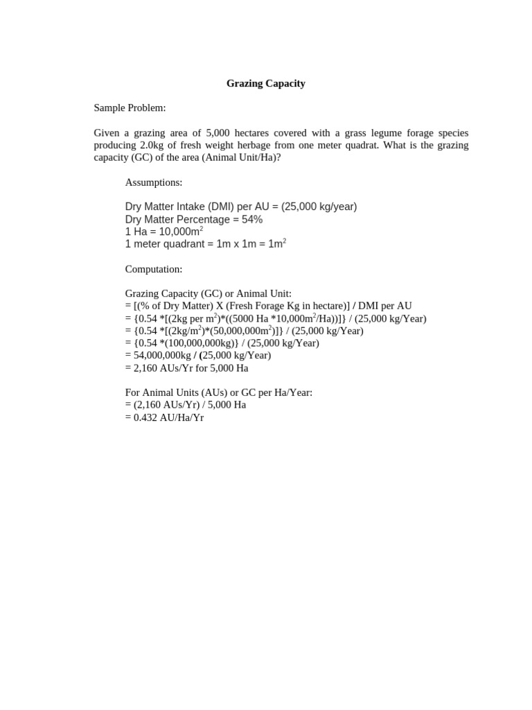Additional Sample For Grazing Capacity | PDF