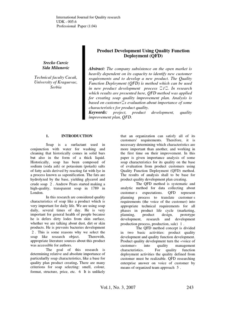 Product Development Using Quality Functi | PDF
