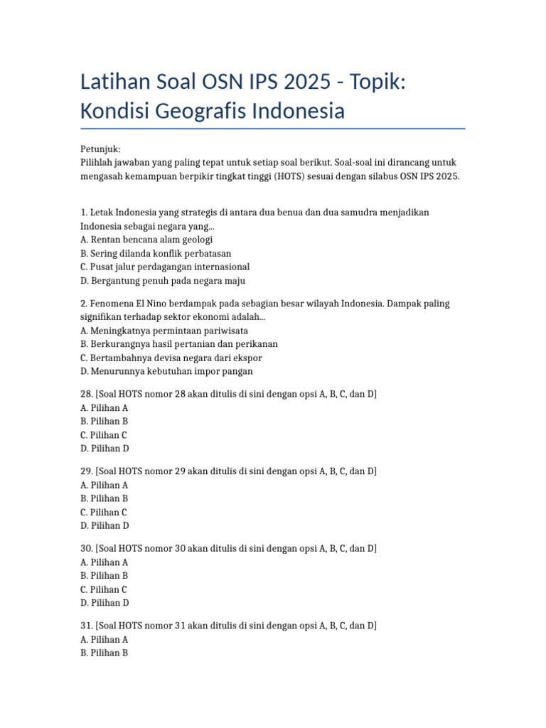 Photo inspiration: Dokumen Ini Juga Menjelaskan Kondisi Geografis Reference: Latihan Soal Osn Ips Kondisi Geografis Indonesia 100 Soal