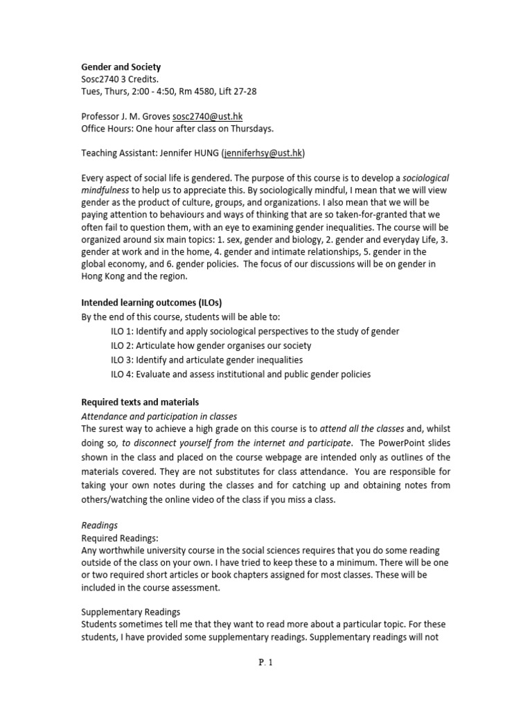 Gender and Society Course Overview | PDF | Gender | Gender Studies
