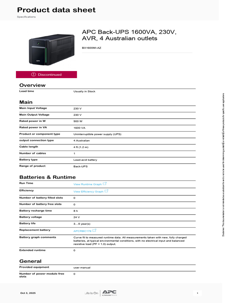 APC Back-UPS 1600VA Specifications | PDF | Electrical Engineering ...