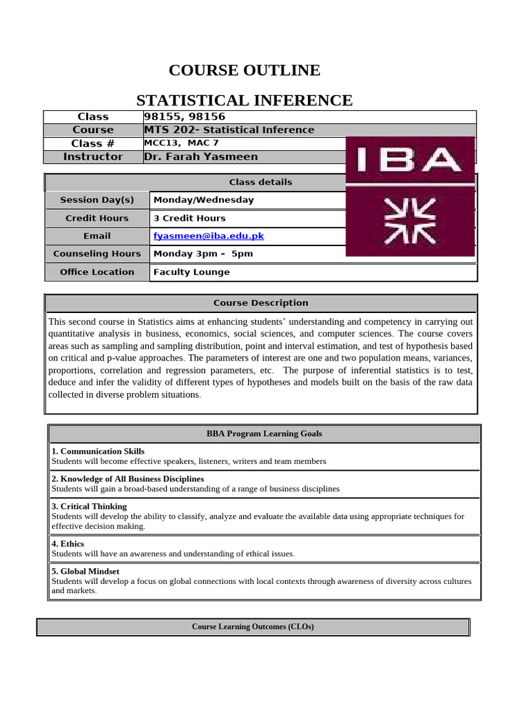 Statistical Inference Course Outline | PDF | Statistics | Regression ...