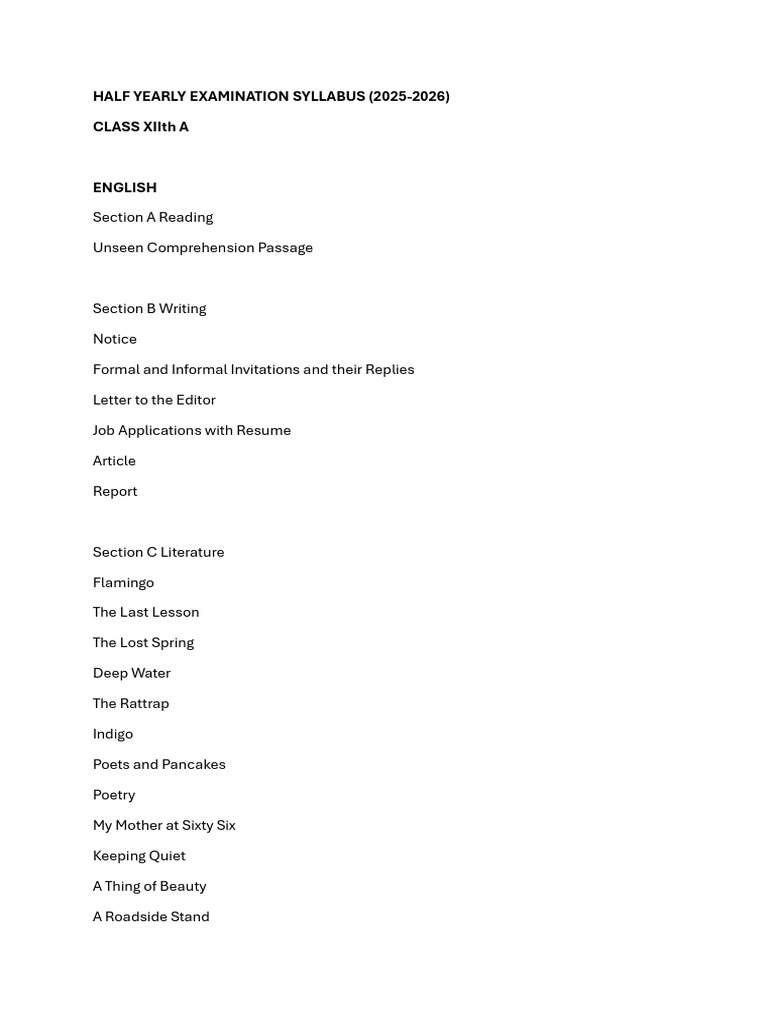 Class 12 Half Yearly Exam Syllabus | PDF | Electromagnetism ...