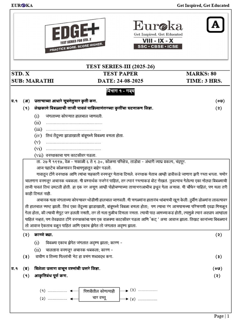 XTH Marathi Series - III Test Paper (Chp. 6-12 - r.r.3) | PDF