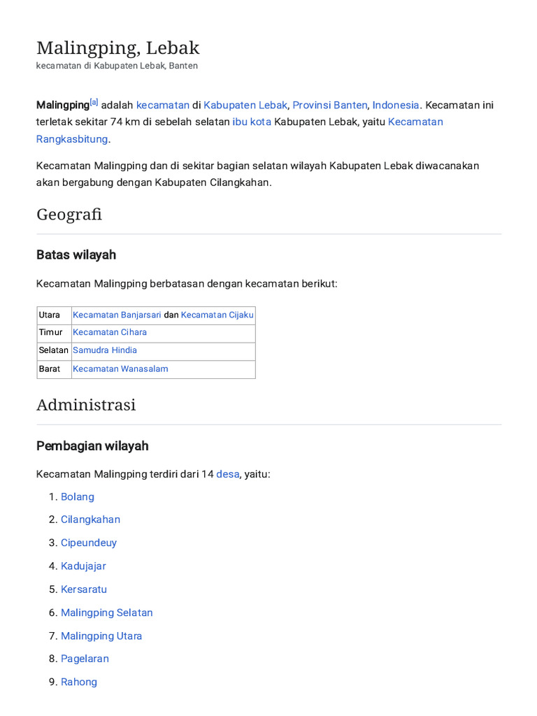 Kecamatan Malingping di Lebak, Banten | PDF