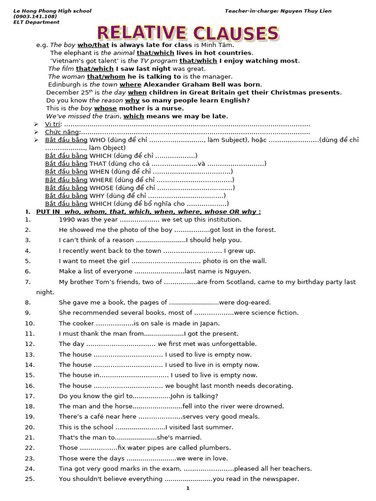 Relative Clauses Practice Exercises | PDF