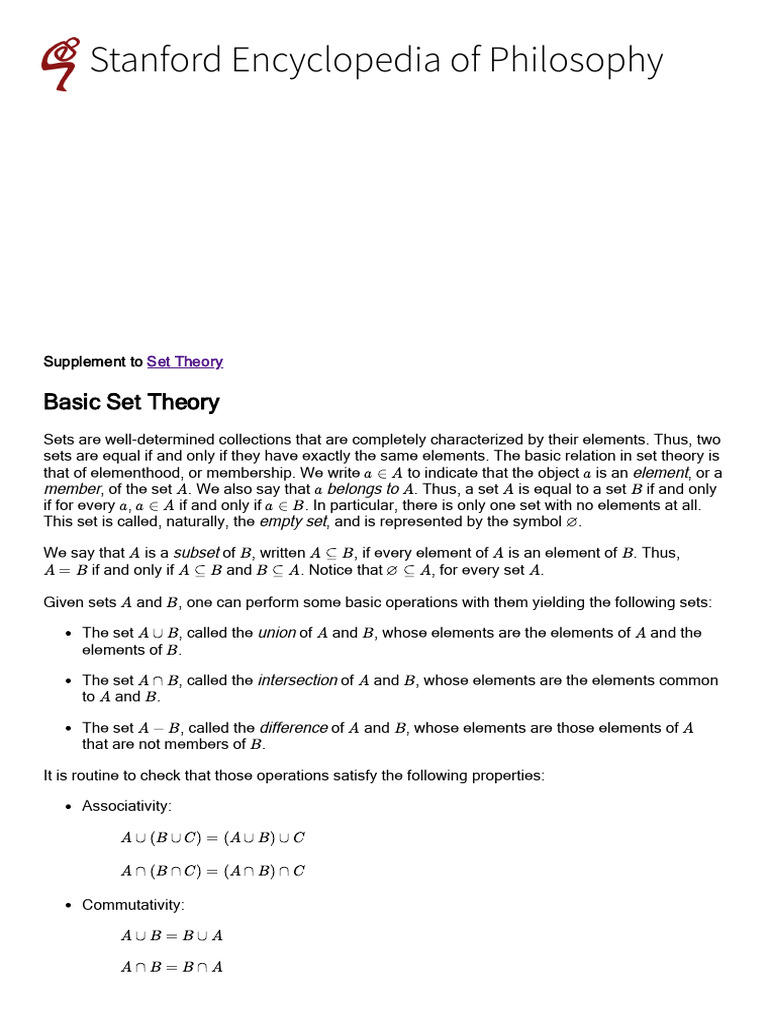 Overview of Basic Set Theory | PDF | Set (Mathematics) | Intersection ...