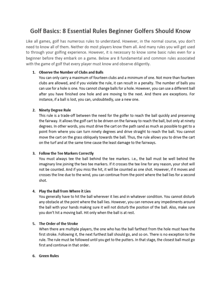 Essential Golf Rules for Beginners | PDF | Golf Course | Precision Sports