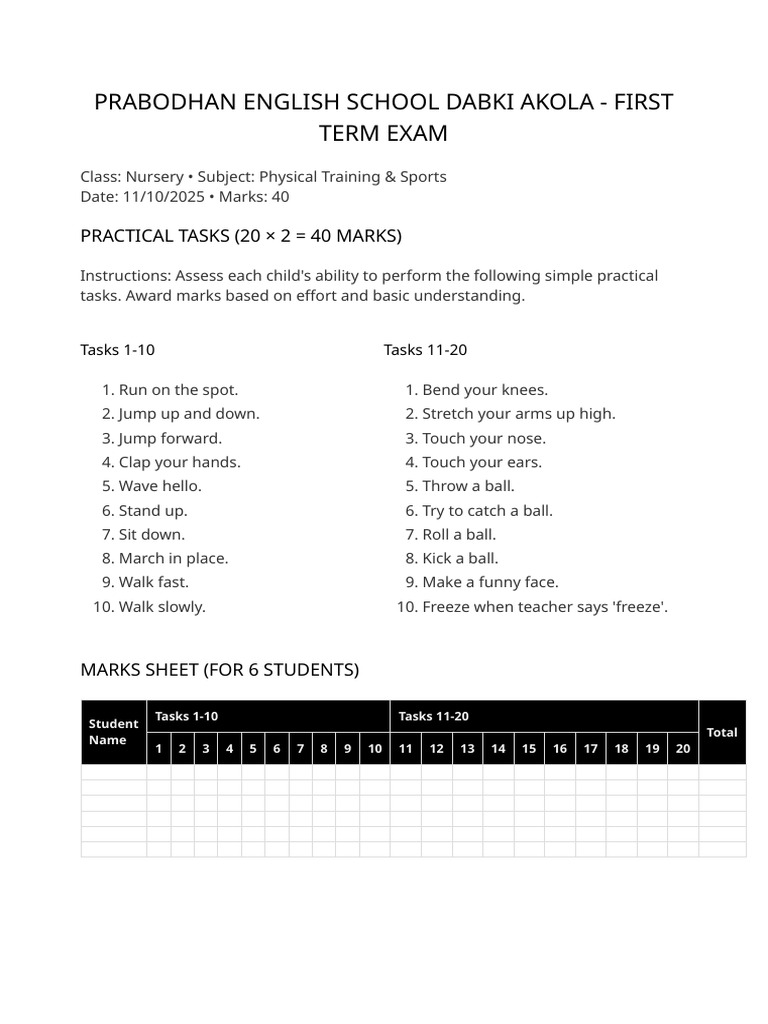 Oral Test GK Class 1 | PDF