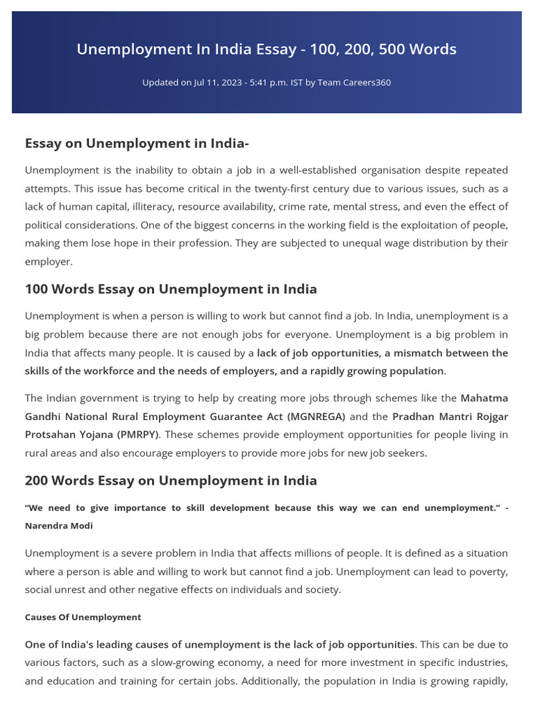 Unemployment Challenges in India Explained | PDF | Unemployment ...