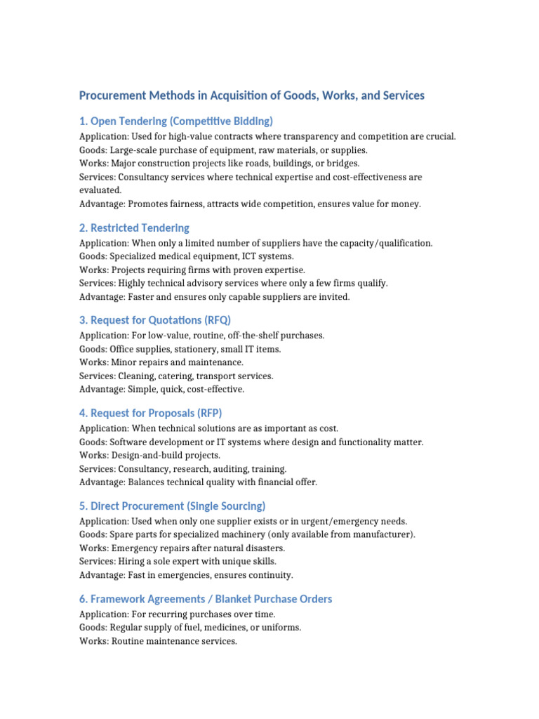 Procurement Methods for Goods and Services | PDF