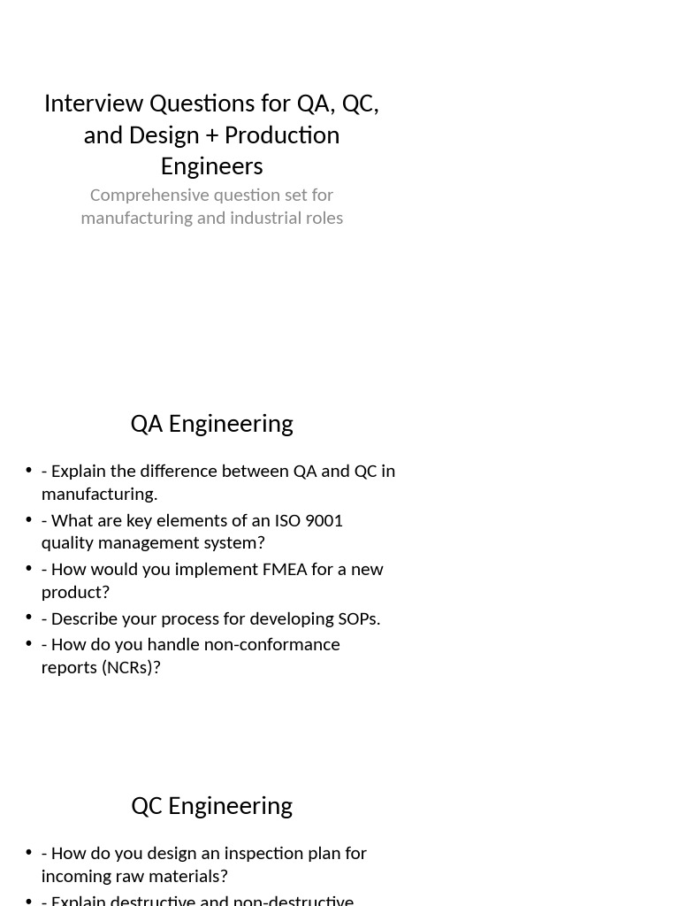 QA, QC, and Design Engineer Interview Questions | PDF