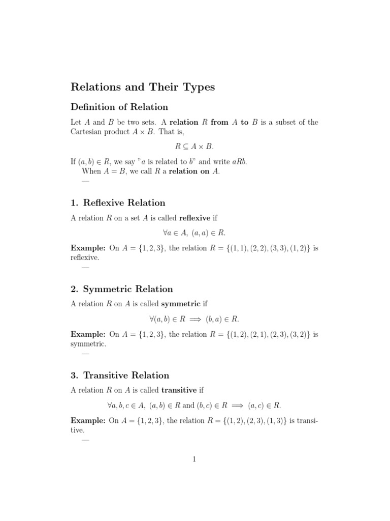 Relations and Their Types | PDF | Mathematical Relations | Abstract Algebra