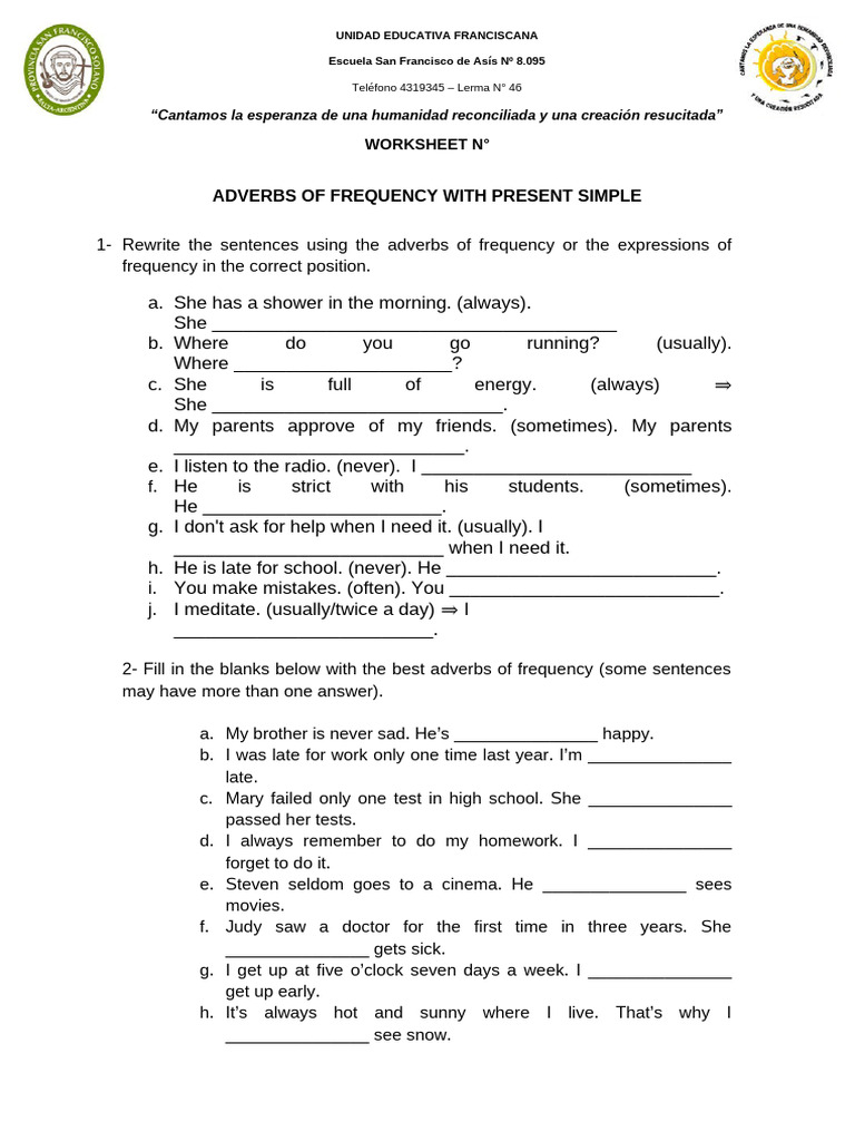 WORKSHEET N.docx. Adverbs of Frequency | PDF