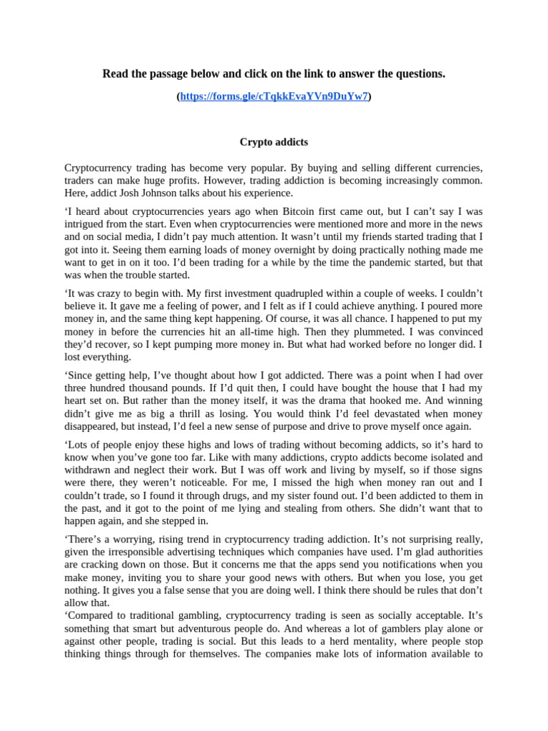 Reading Practice 7 - Crypto Trading | PDF | Cryptocurrency | Gambling