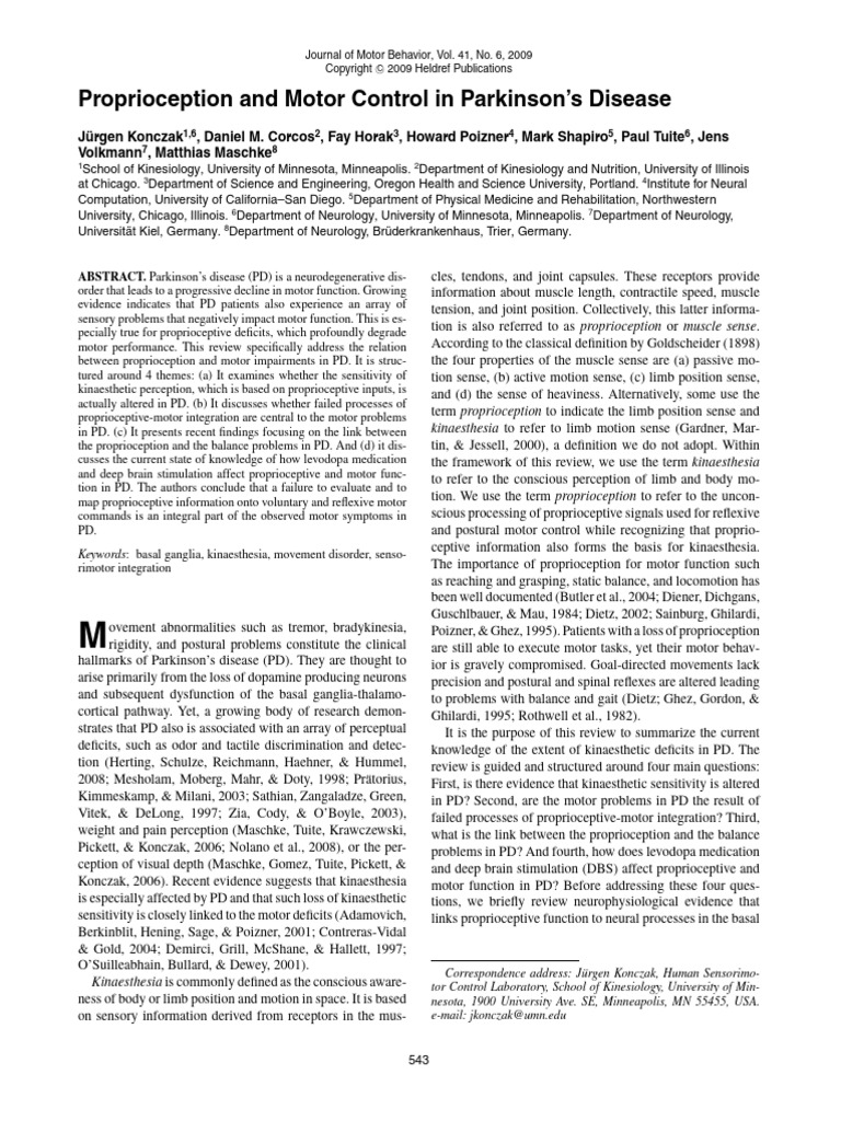 Proprioception in Parkinson's Disease | PDF | Basal Ganglia | Deep ...