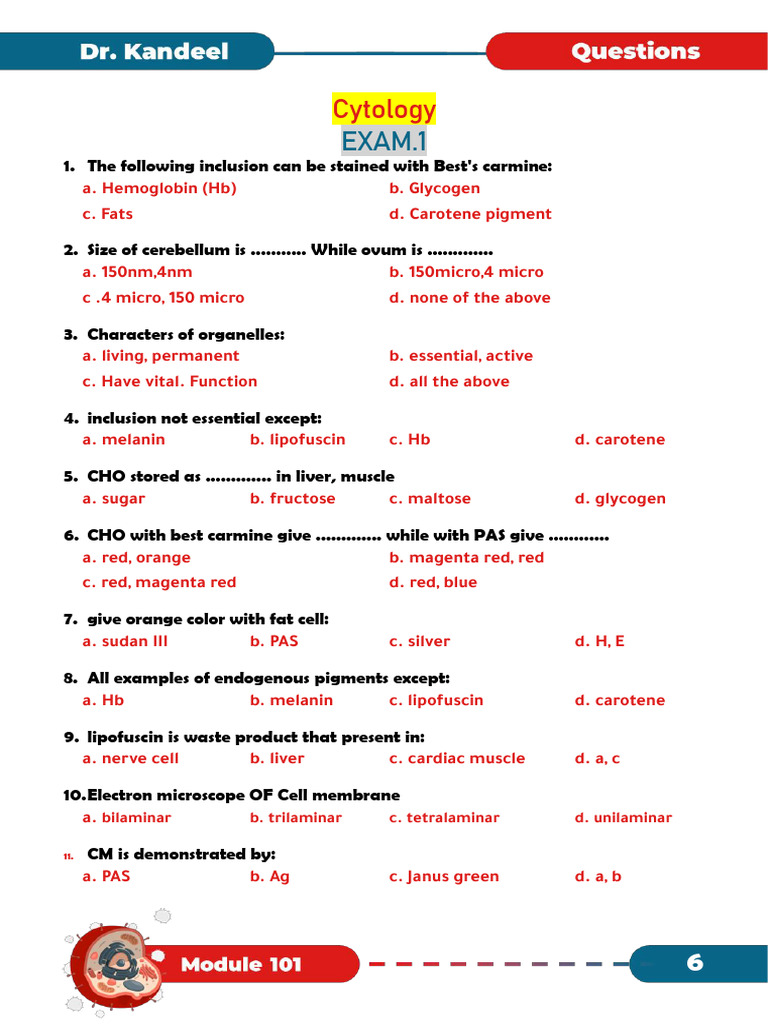 Cytology Exam Questions and Answers | PDF | Endoplasmic Reticulum ...