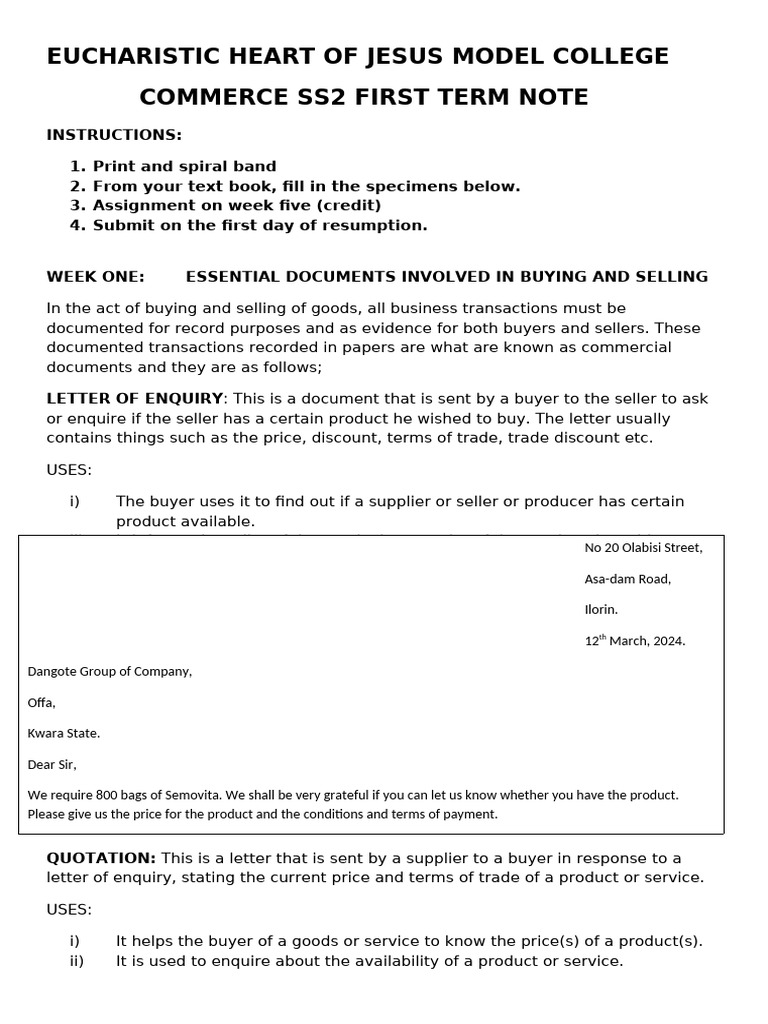 SS2 Commerce First Term Notes | PDF | Credit | Finance & Money Management