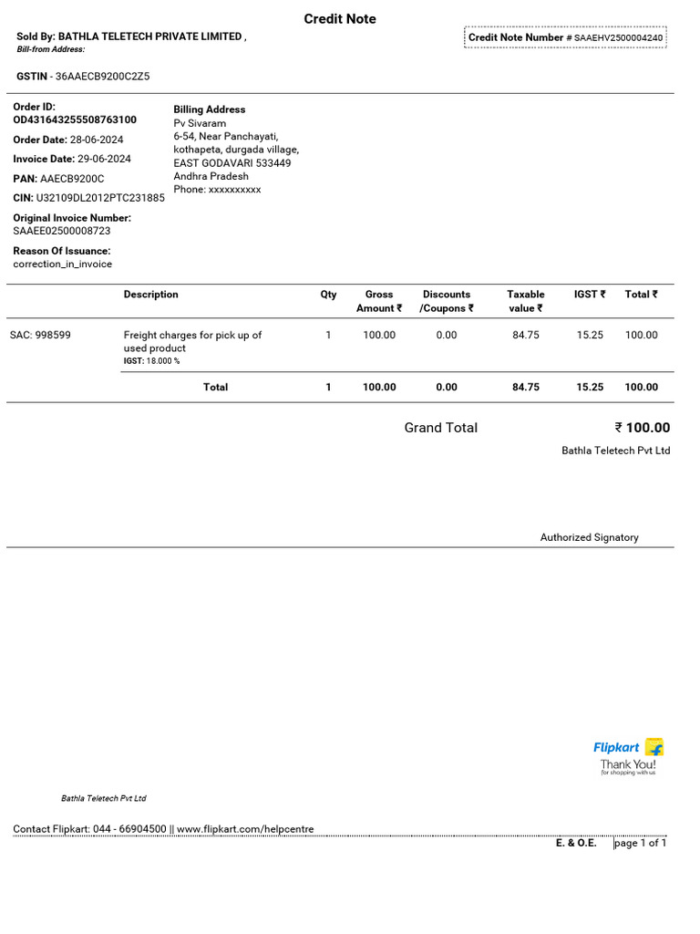 Samsung TV Purchase Receipt | PDF