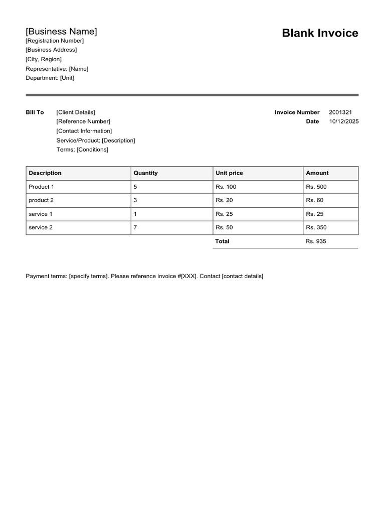 Invoice Template for Business Transactions | PDF