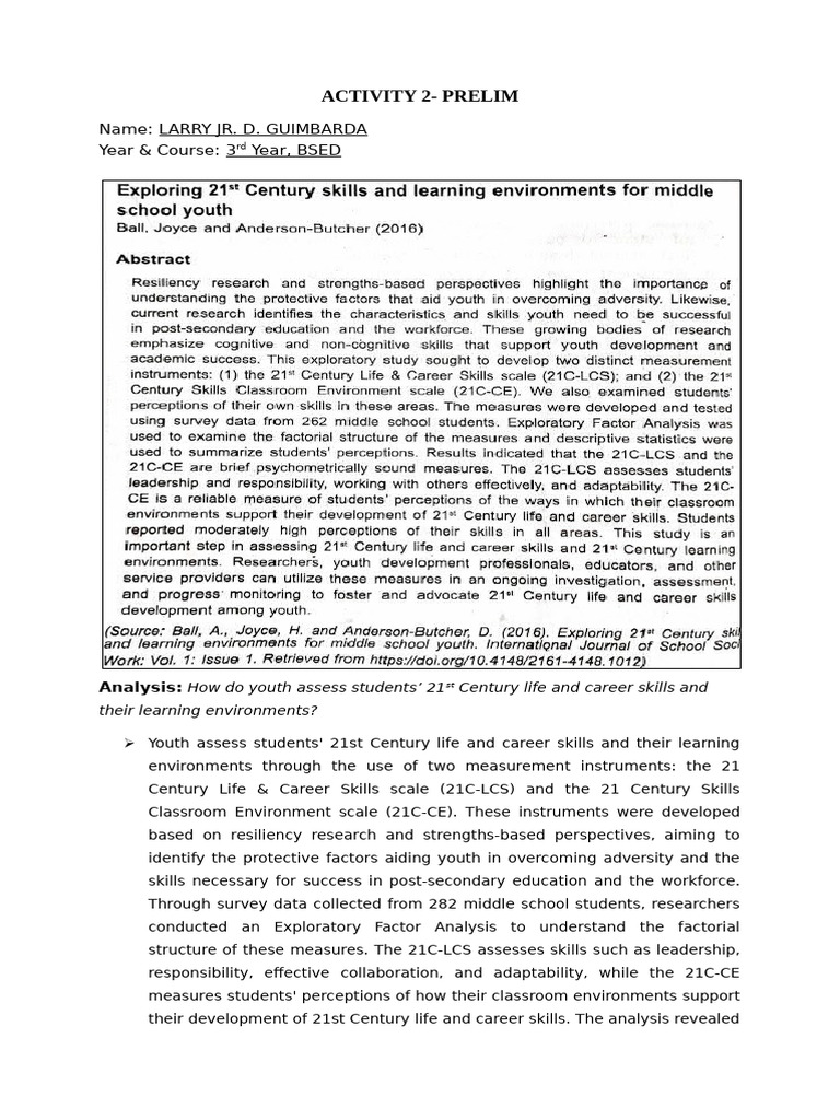 Assessing 21st Century Skills in Students | PDF | Learning | Behavior ...
