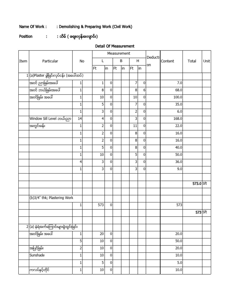 Demolition and Civil Work Measurements | PDF | Building | Architectural ...