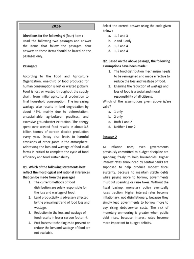 Upsc Csat Reading Comprehension Pyqs (2011 - 2024) | PDF | Agriculture ...