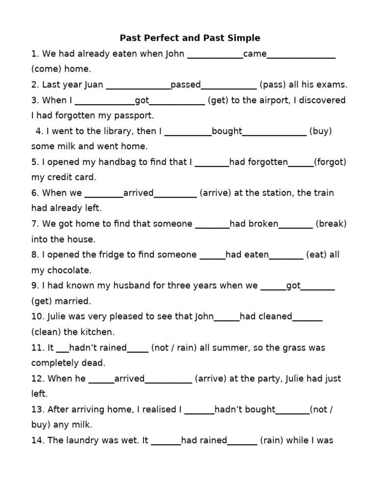 Past Perfect and Past Simple | PDF