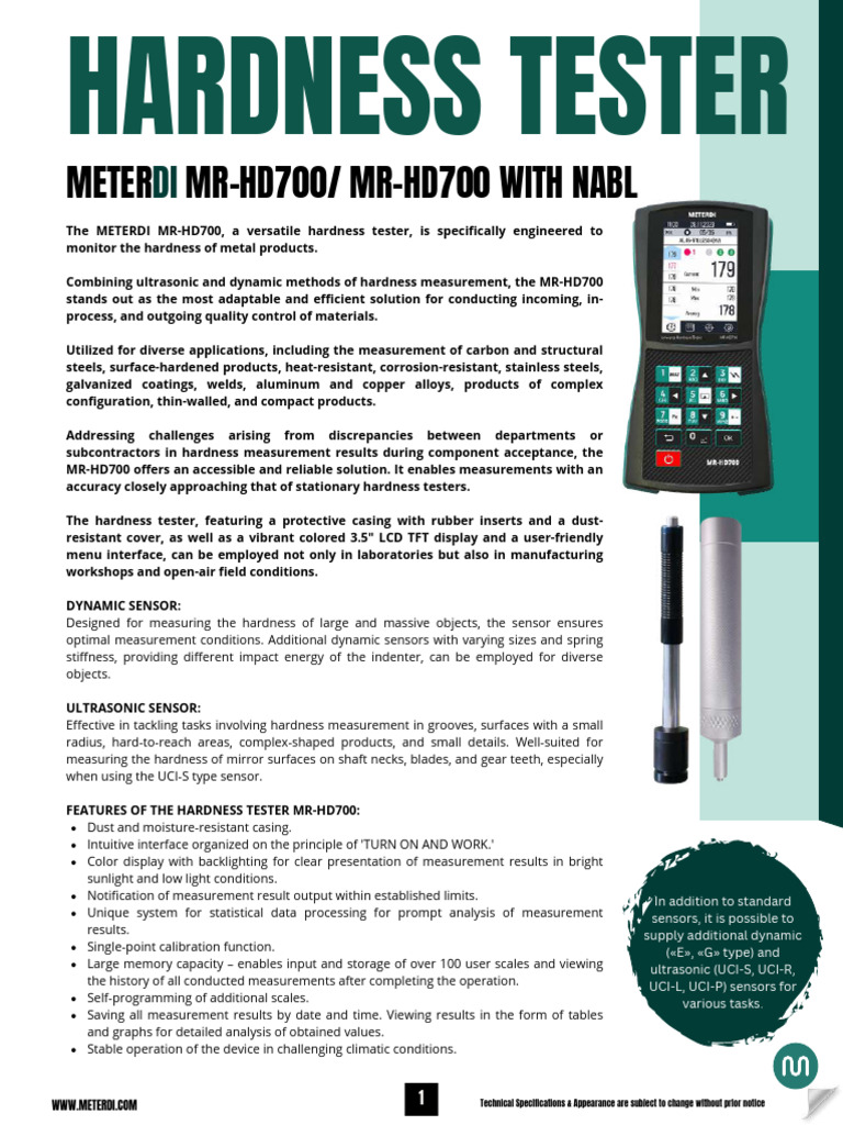 METERDI MR-HD700 Hardness Tester Overview | PDF | Hardness | Mechanical ...
