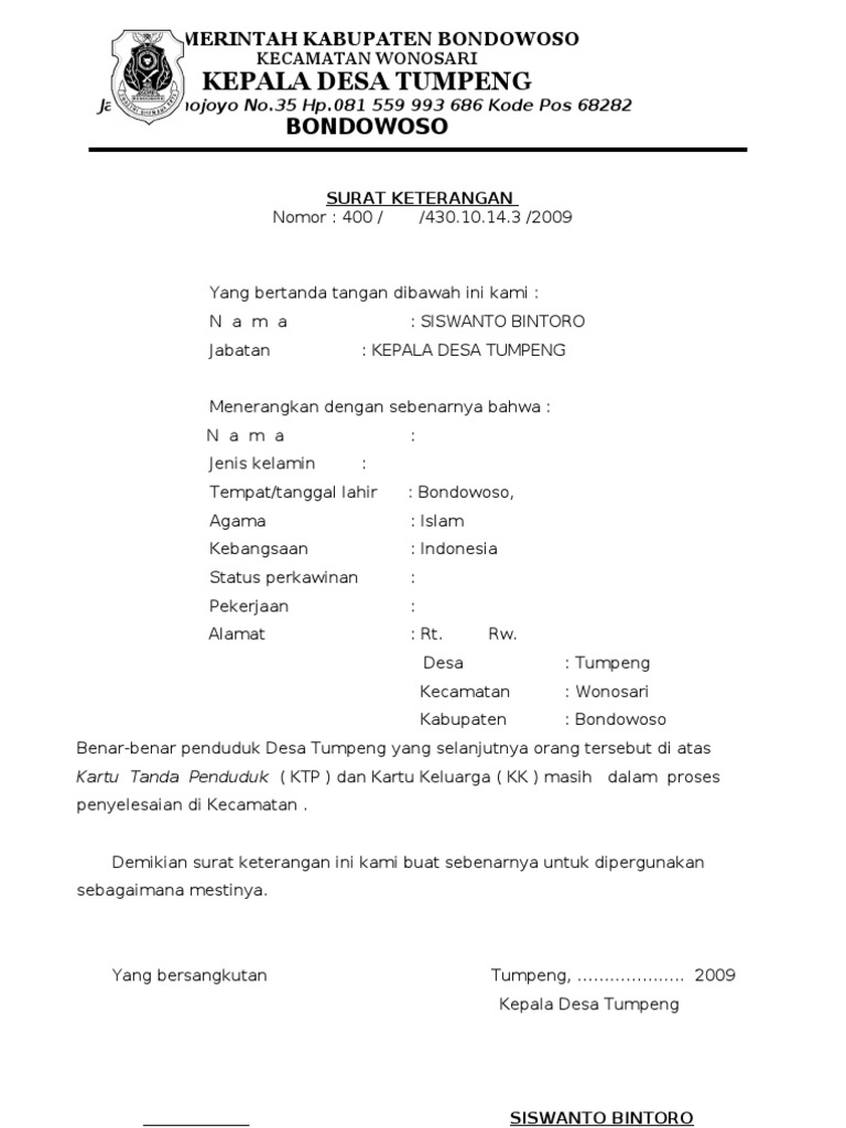 Contoh Surat Keterangan Ktp Sementara Dari Kepala Desa Kumpulan Contoh Surat
