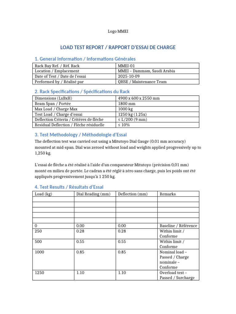 Rapport d'essai de charge MMEI Dammam | PDF