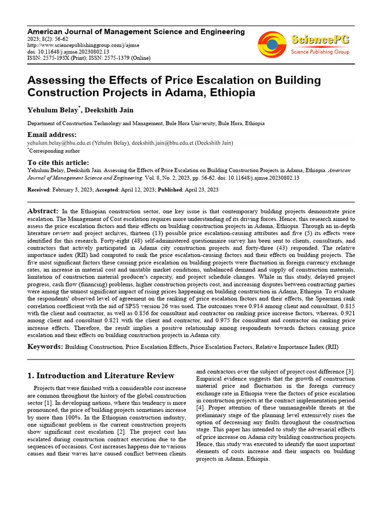 Assessing The Effects of Price Escalation On Building | PDF | Exchange ...