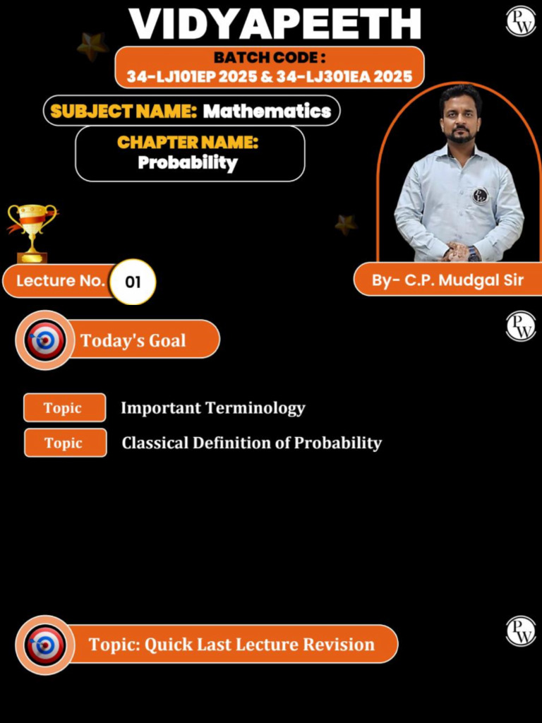 Probability - 01 Class Notes 34-LJ301EA2025 by CP | PDF