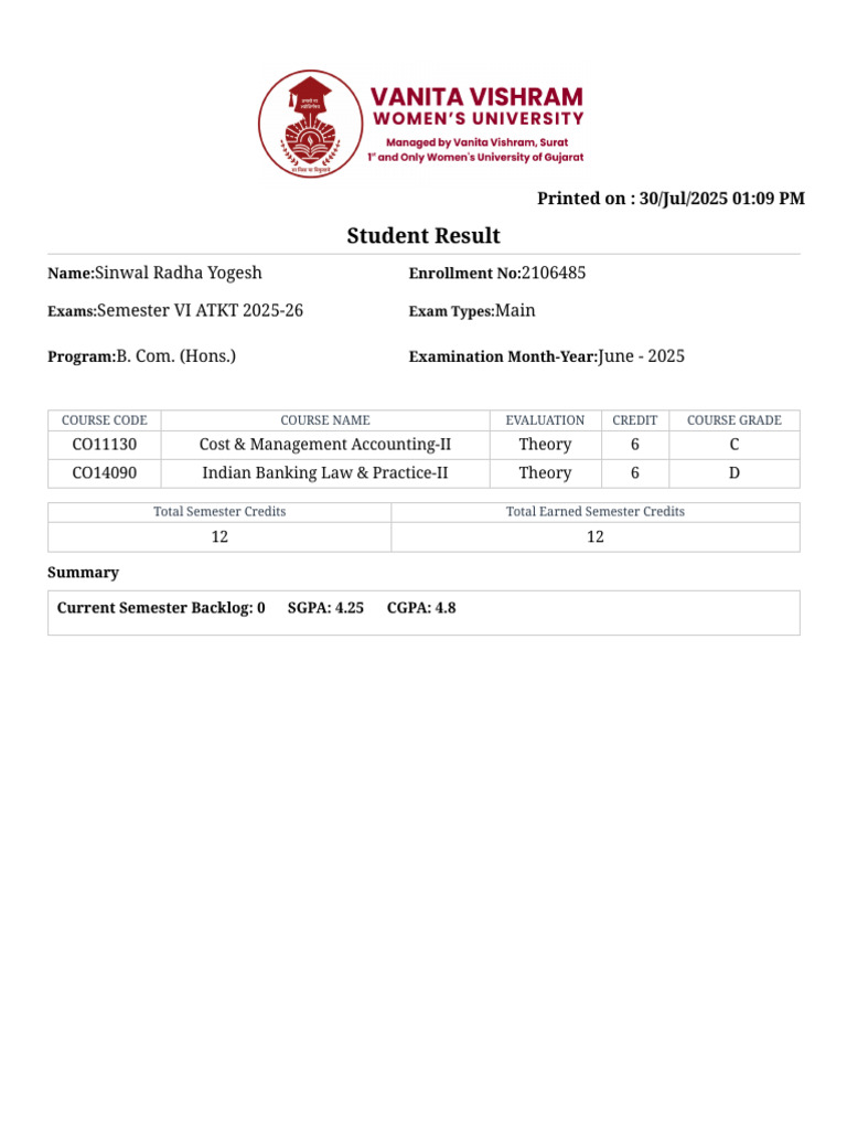 Sem 6 Result | PDF