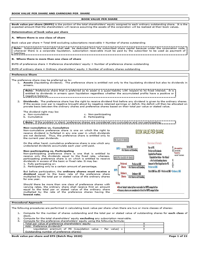Book Value & EPS Calculation Guide | PDF | Earnings Per Share ...