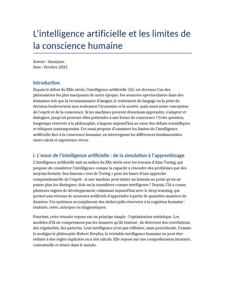IA et limites de la conscience humaine | PDF | Intelligence ...