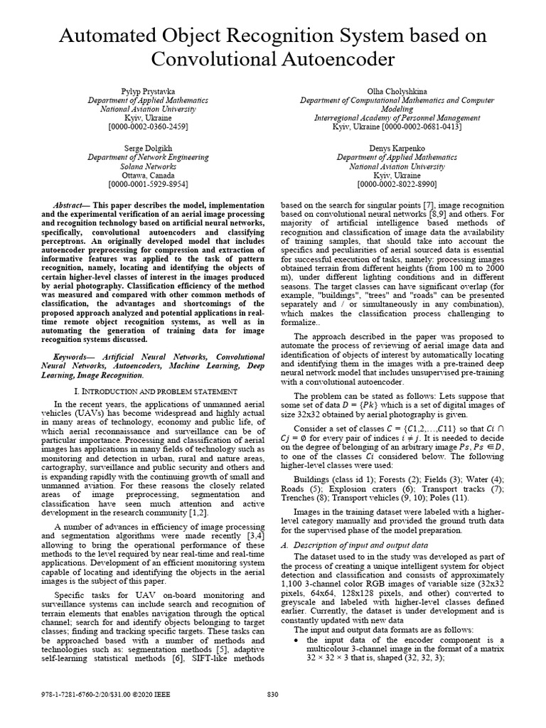 Aerial Image Recognition with Autoencoders | PDF | Principal Component ...