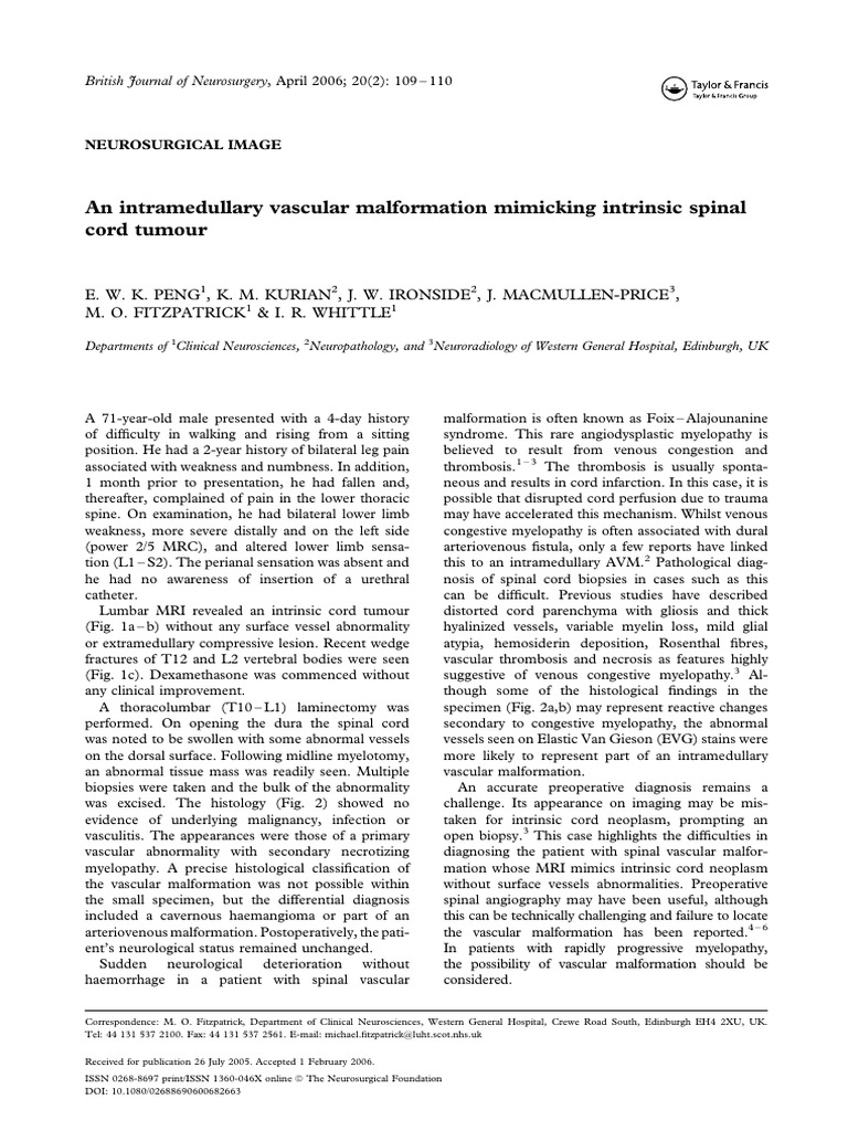 Intramedullary Vascular Malformation Case Study | PDF | Neurosurgery ...